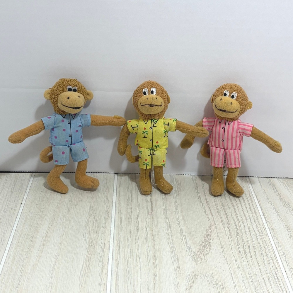 MerryMakers Five Little Monkeys in Pajamas Plush Finger Puppets Set of 3